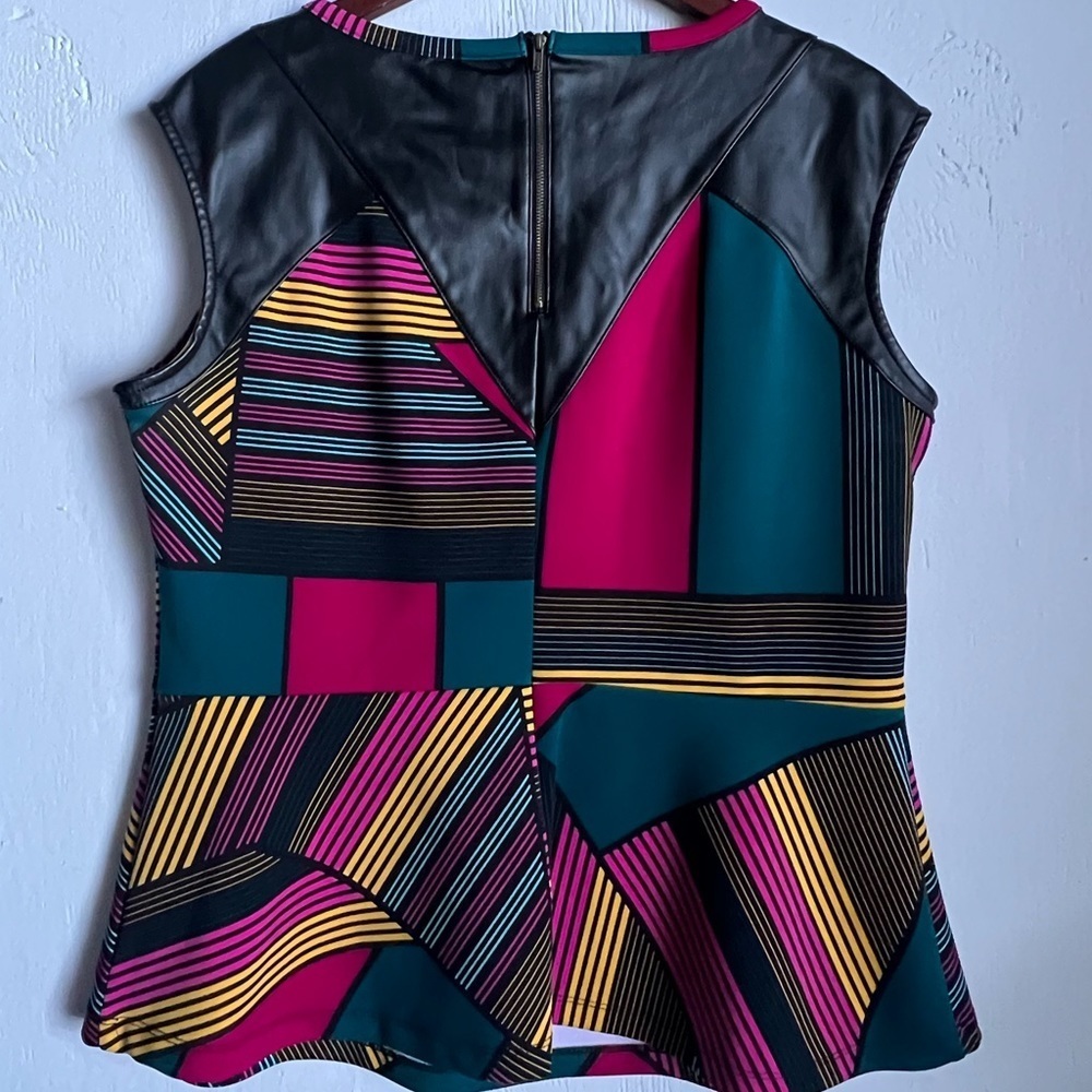Peplum Top Of Black, Fuchsia And Teal With Faux L… - image 3
